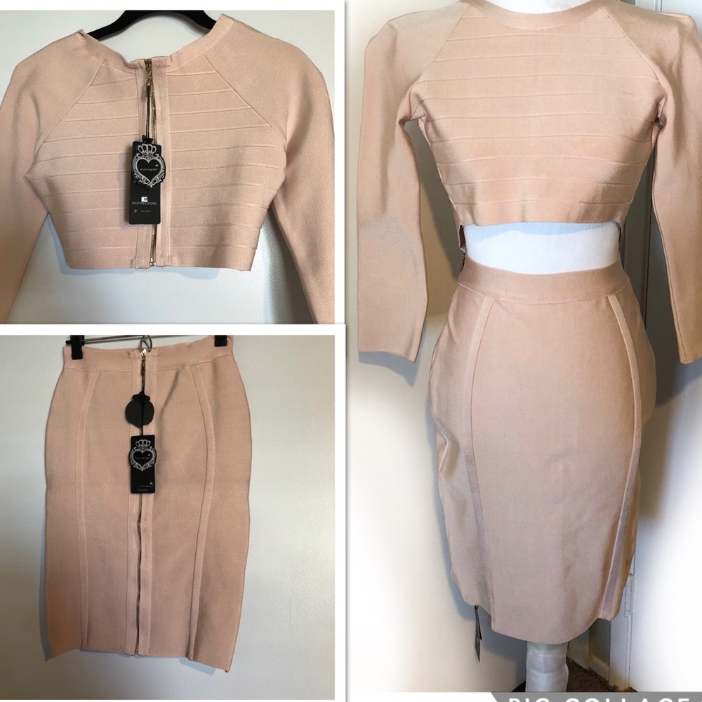 Women’s Two-Piece Bandage Skirt Set in Blush